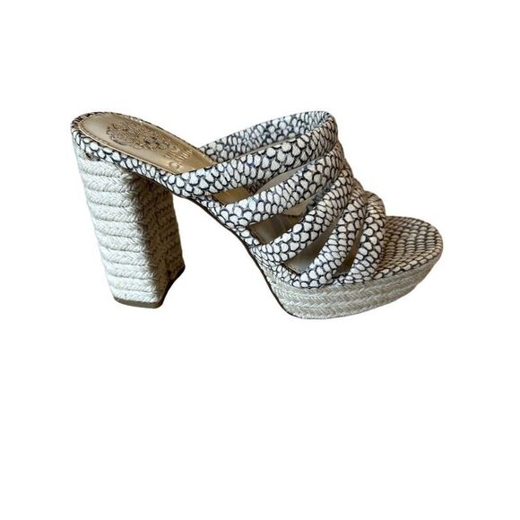 VINCE CAMUTO Women's Patrest Raffia Platform Mule Sandal Cream Size 7.5 - Picture 1 of 11